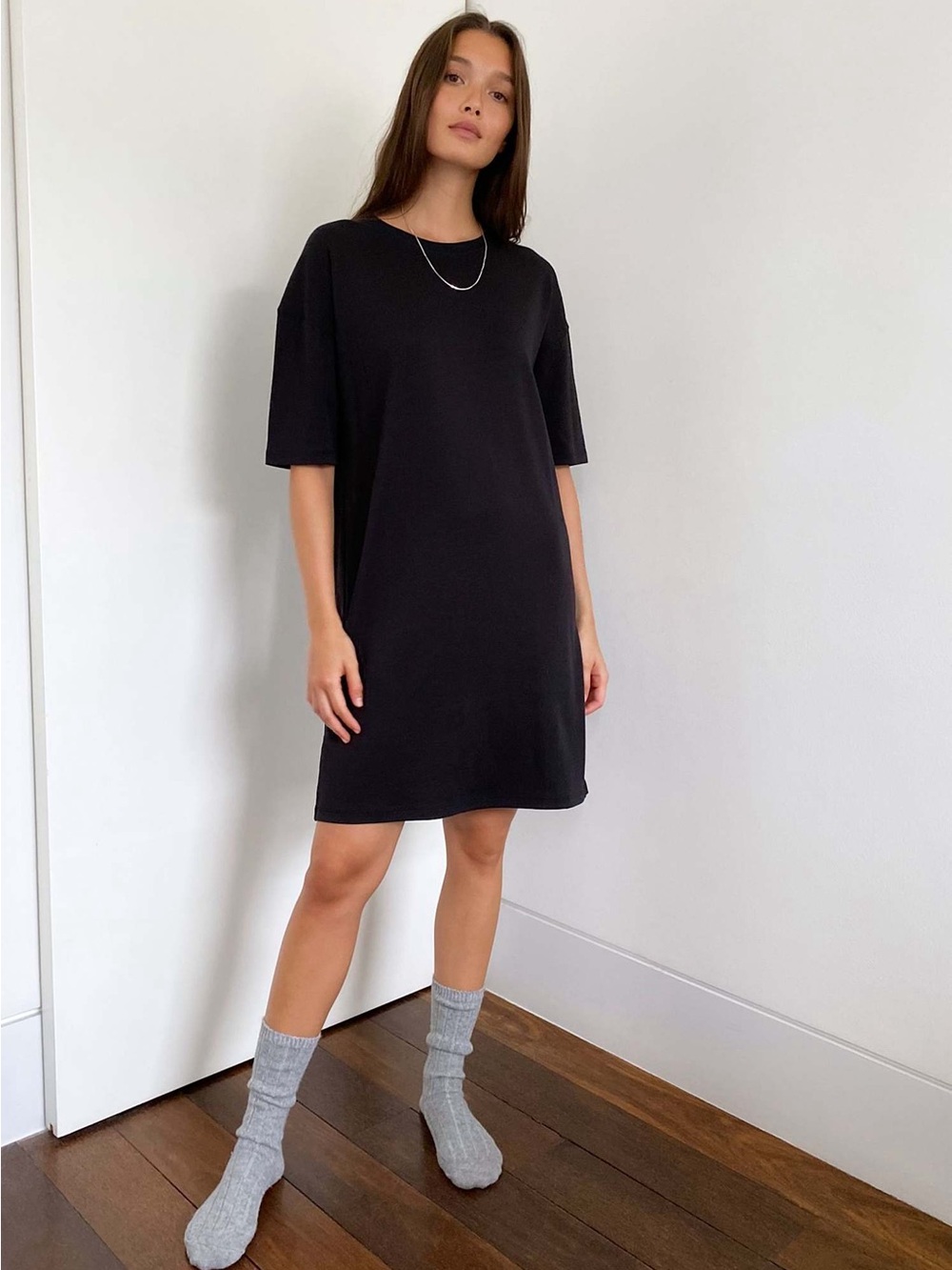 Aritzia the group Babaton collection solid black rocket lounge dress 100% cotton